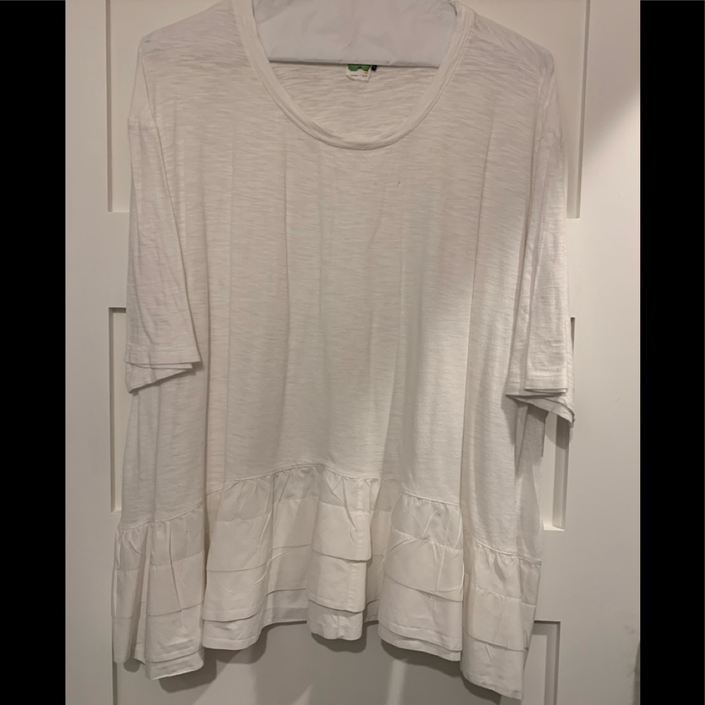 Anthro White Ruffle T-shirt